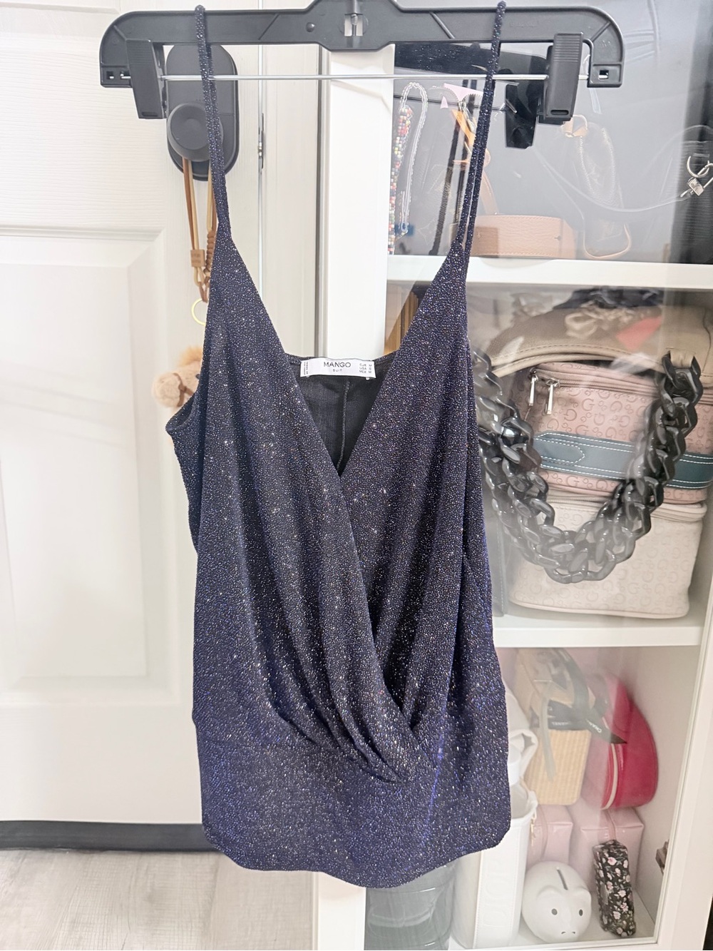 Mango Navy Sparkle Strapless Wrap Cami Dress